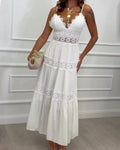 Robe Dentelle Patchwork Bretelle Spaghetti Col V