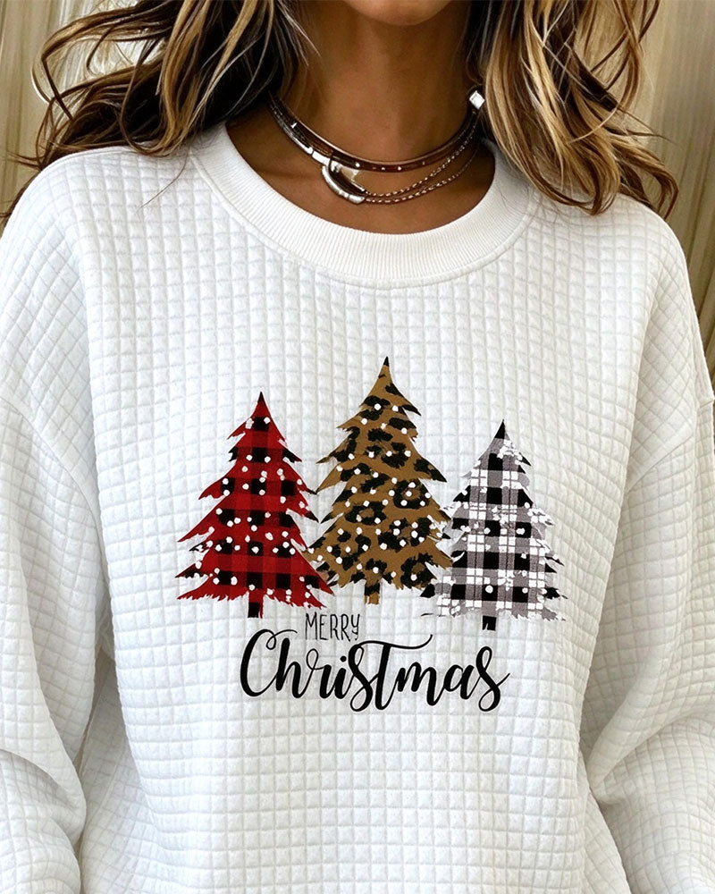 Pull à col rond à carreaux Sweatshirt Arbre de Noël