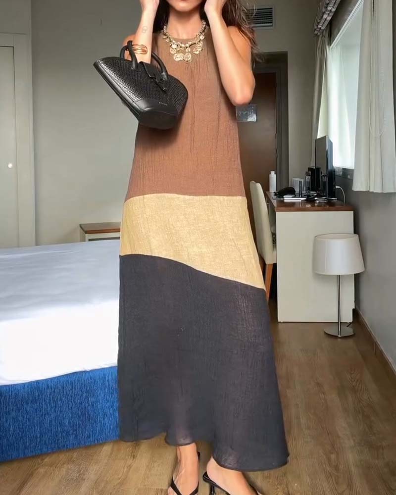 Robe Sans Manches Bloc De Couleur Décontractée