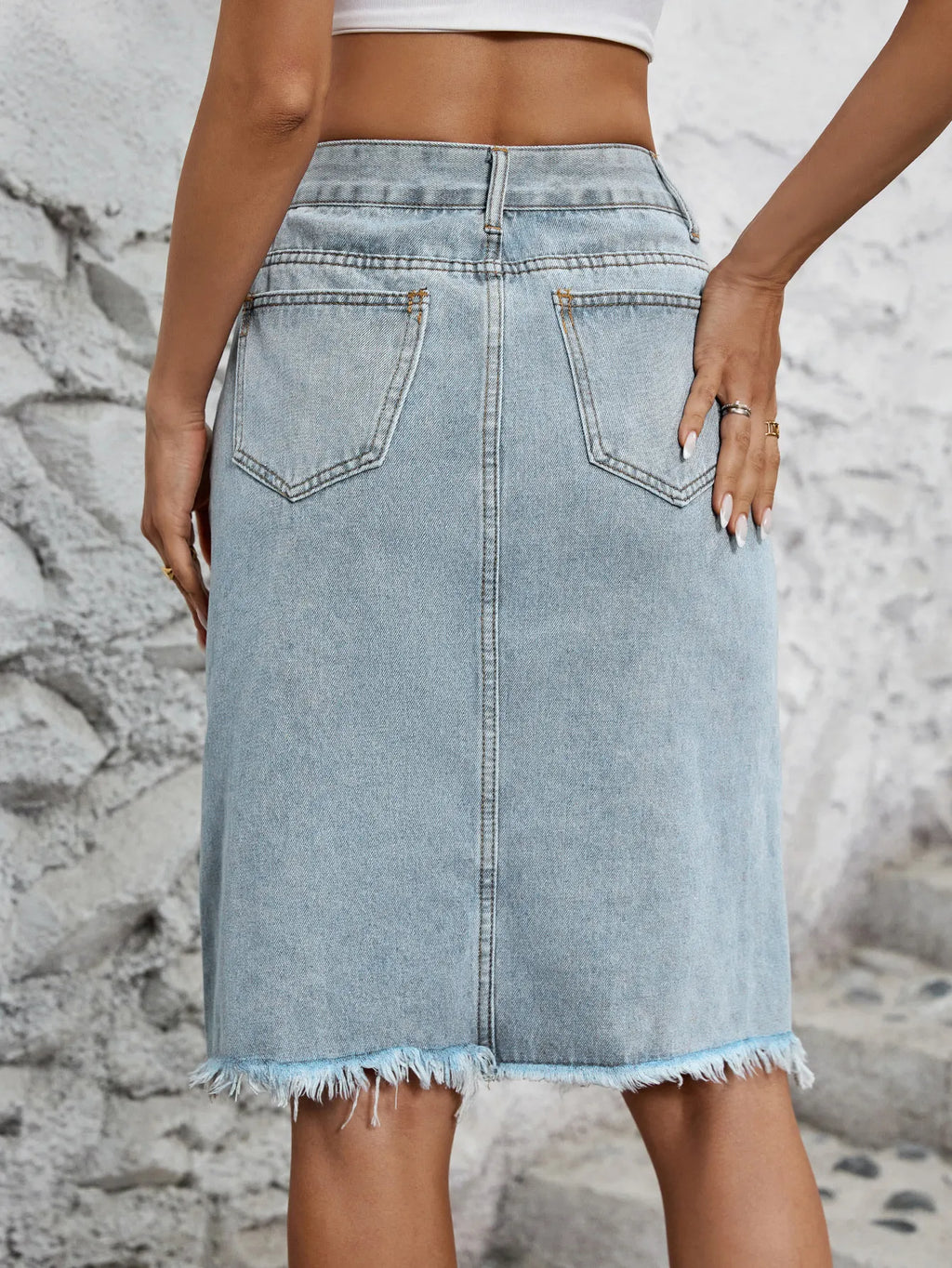 Jupe en denim femme taille haute avec fente devant