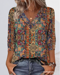 Blouse imprimée à col en V inspirée du vintage