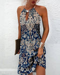 Robe sans manches à col halter tribal floral