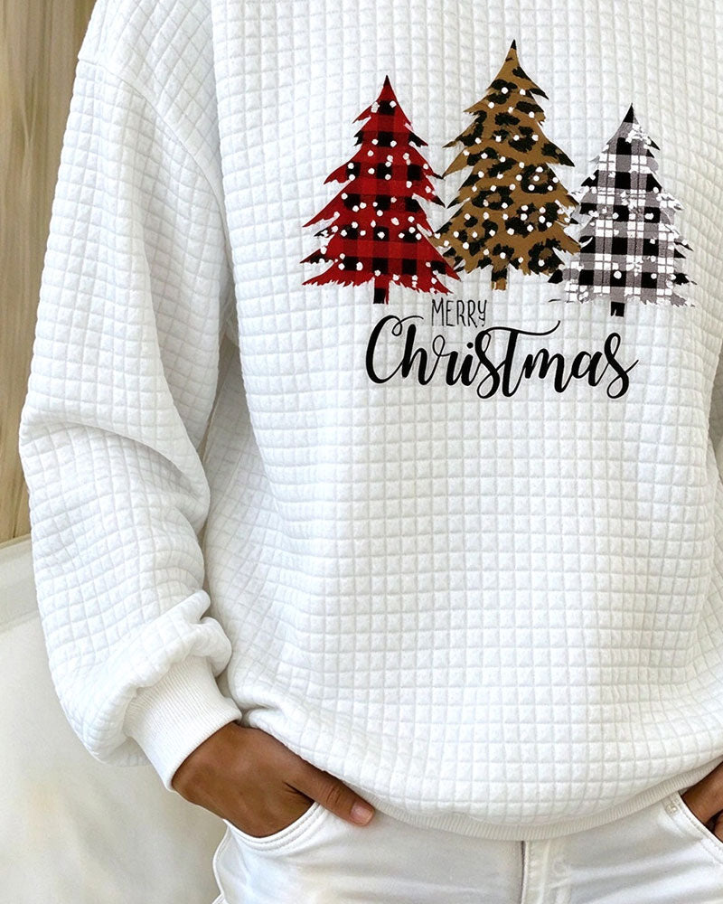 Pull à col rond à carreaux Sweatshirt Arbre de Noël