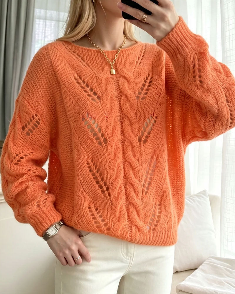 Pull en tricot uni à encolure ronde et épaules tombantes