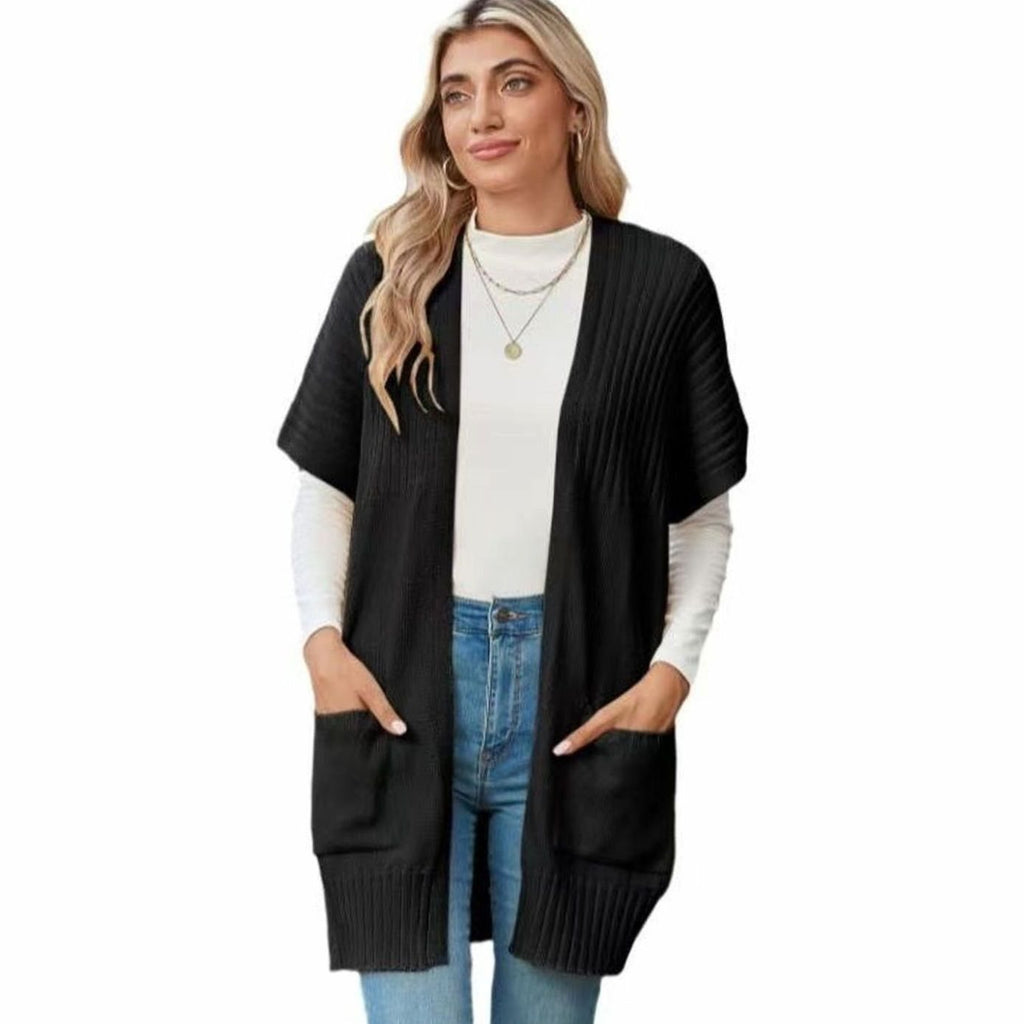 Elfriede | Veste en tricot Cameron pour femmes, devant ouvert, manches courtes avec poches