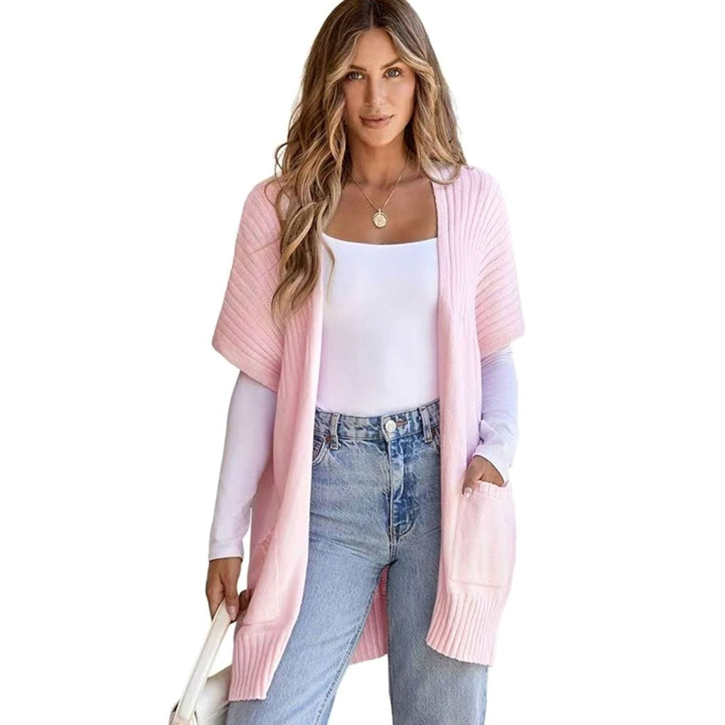 Elfriede | Veste en tricot Cameron pour femmes, devant ouvert, manches courtes avec poches