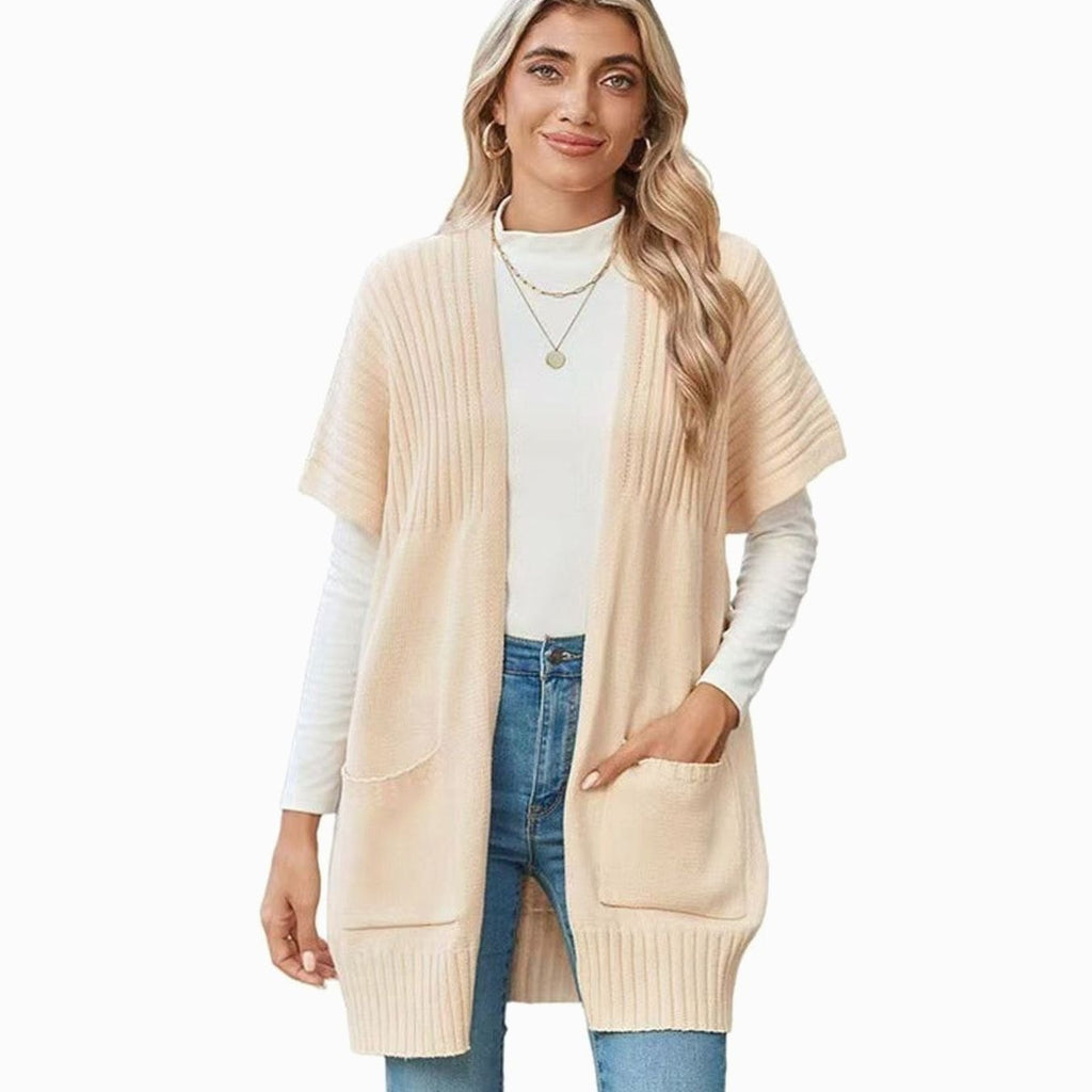 Elfriede | Veste en tricot Cameron pour femmes, devant ouvert, manches courtes avec poches