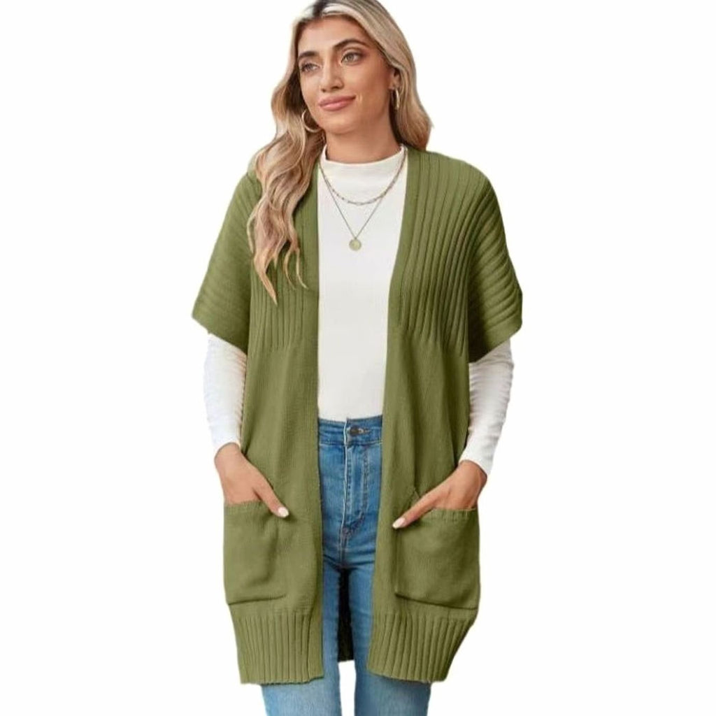 Elfriede | Veste en tricot Cameron pour femmes, devant ouvert, manches courtes avec poches