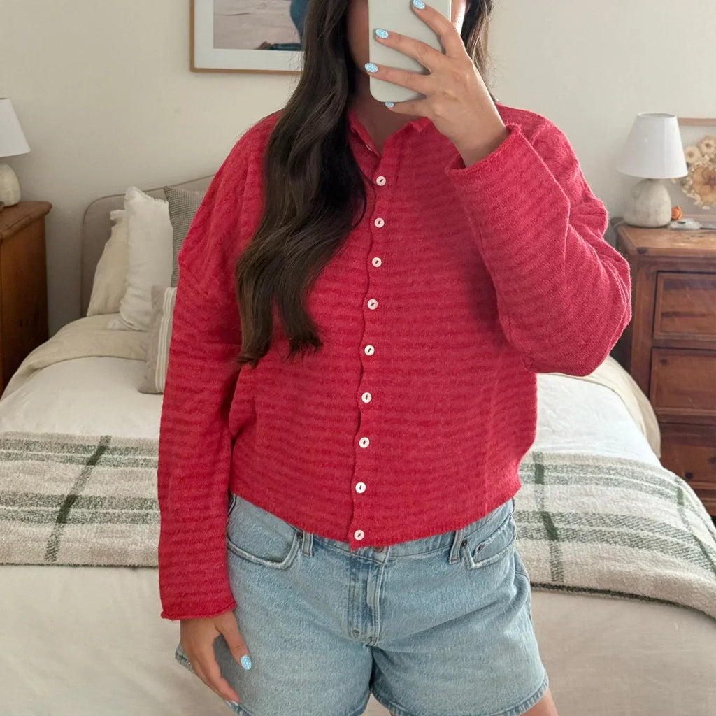 Cardigan rayé boutonné pour femmes