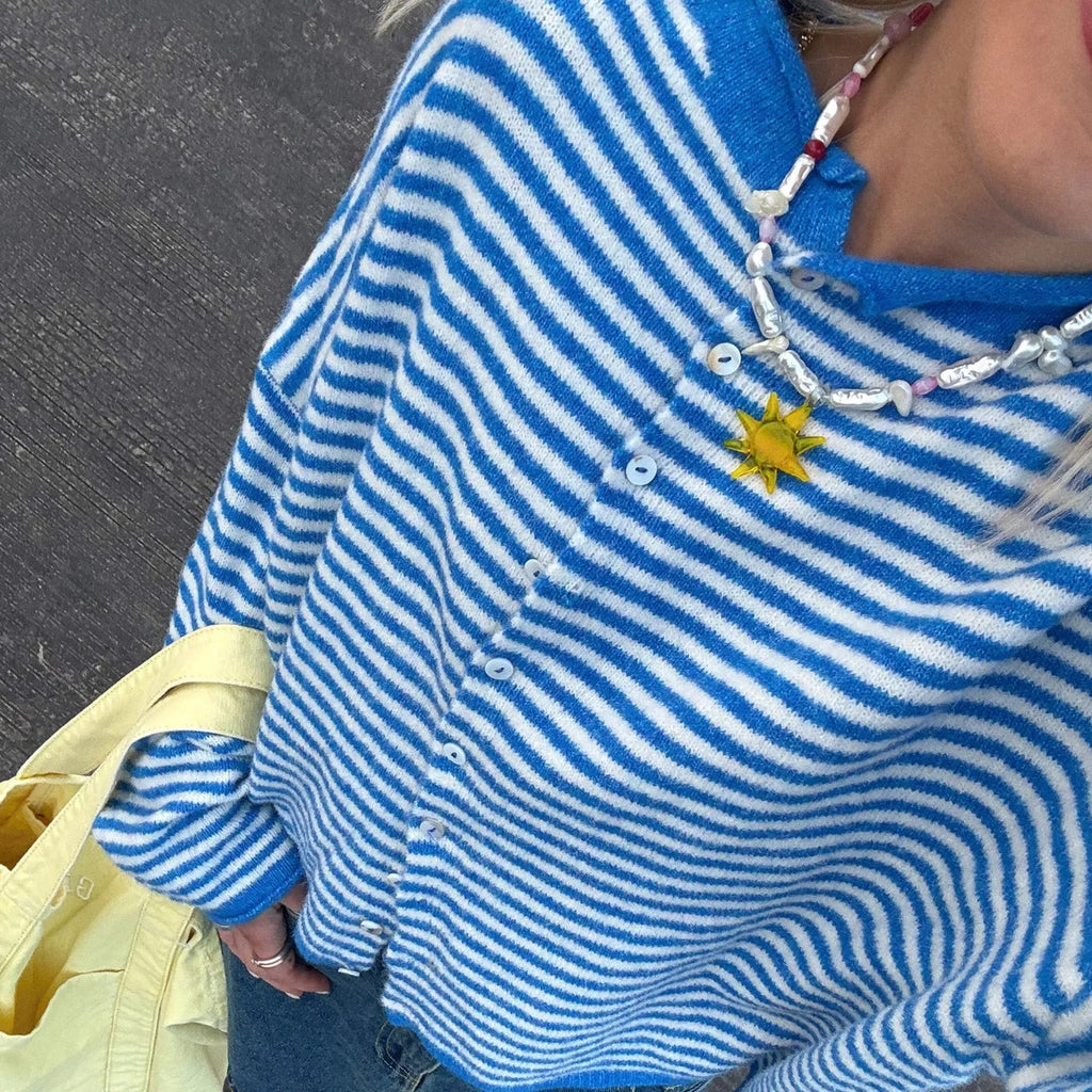 Cardigan rayé boutonné pour femmes