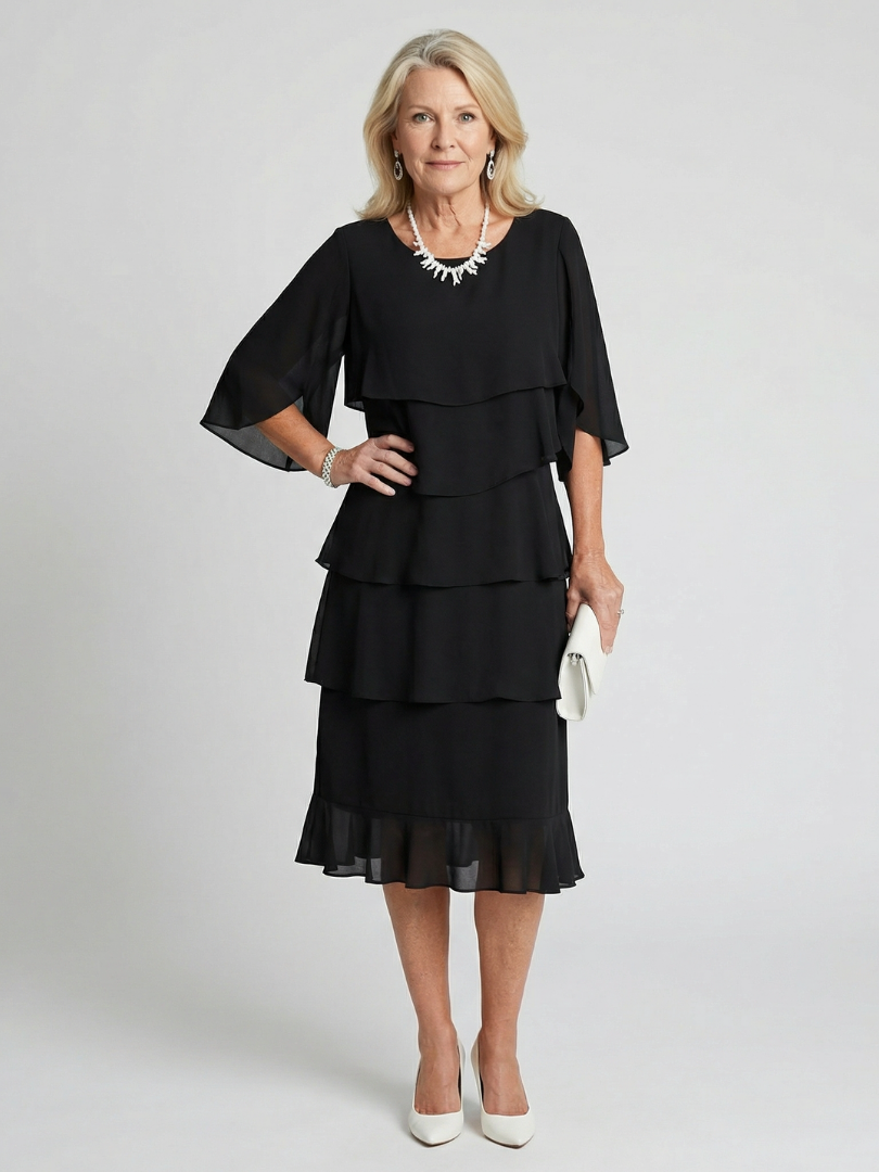 Robe Midi Femme | Manches Volantes à Niveaux