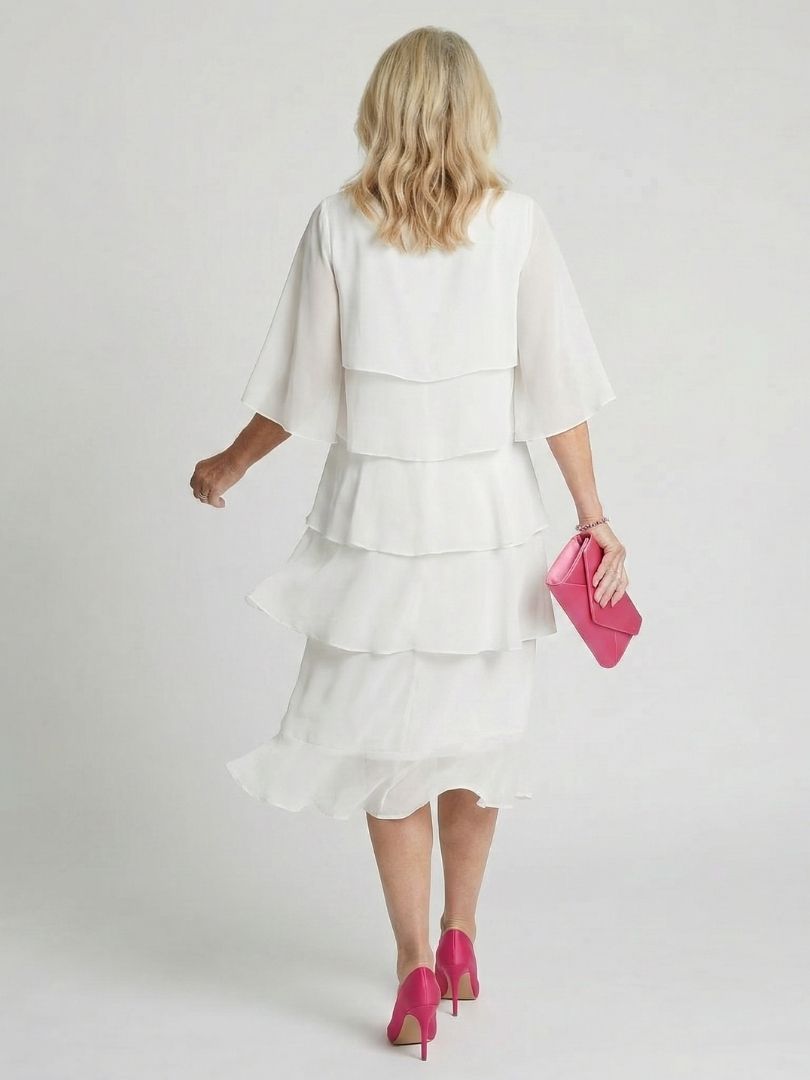 Robe Midi Femme | Manches Volantes à Niveaux