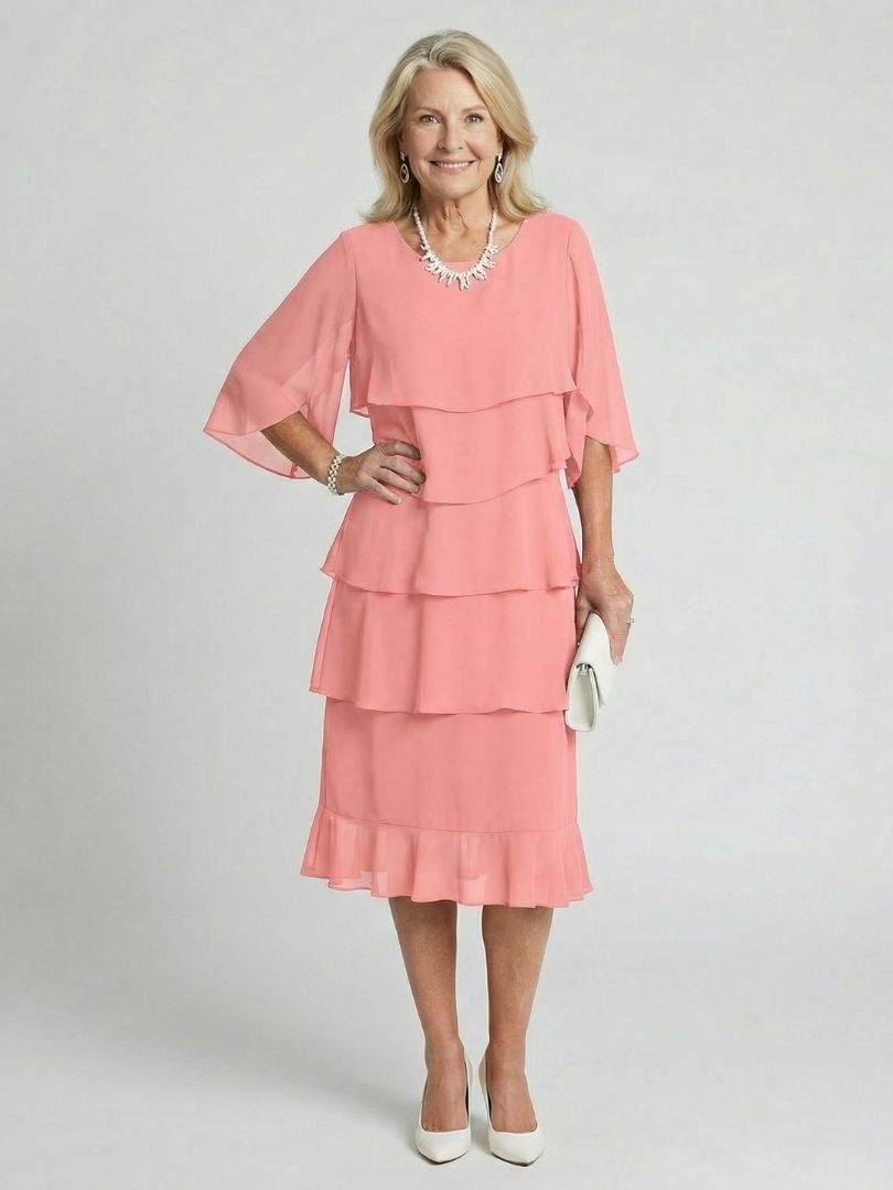 Robe Midi Femme | Manches Volantes à Niveaux