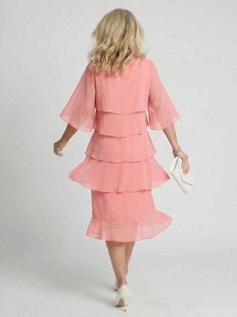 Robe Midi Femme | Manches Volantes à Niveaux