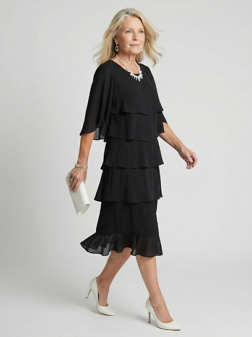 Robe Midi Femme | Manches Volantes à Niveaux