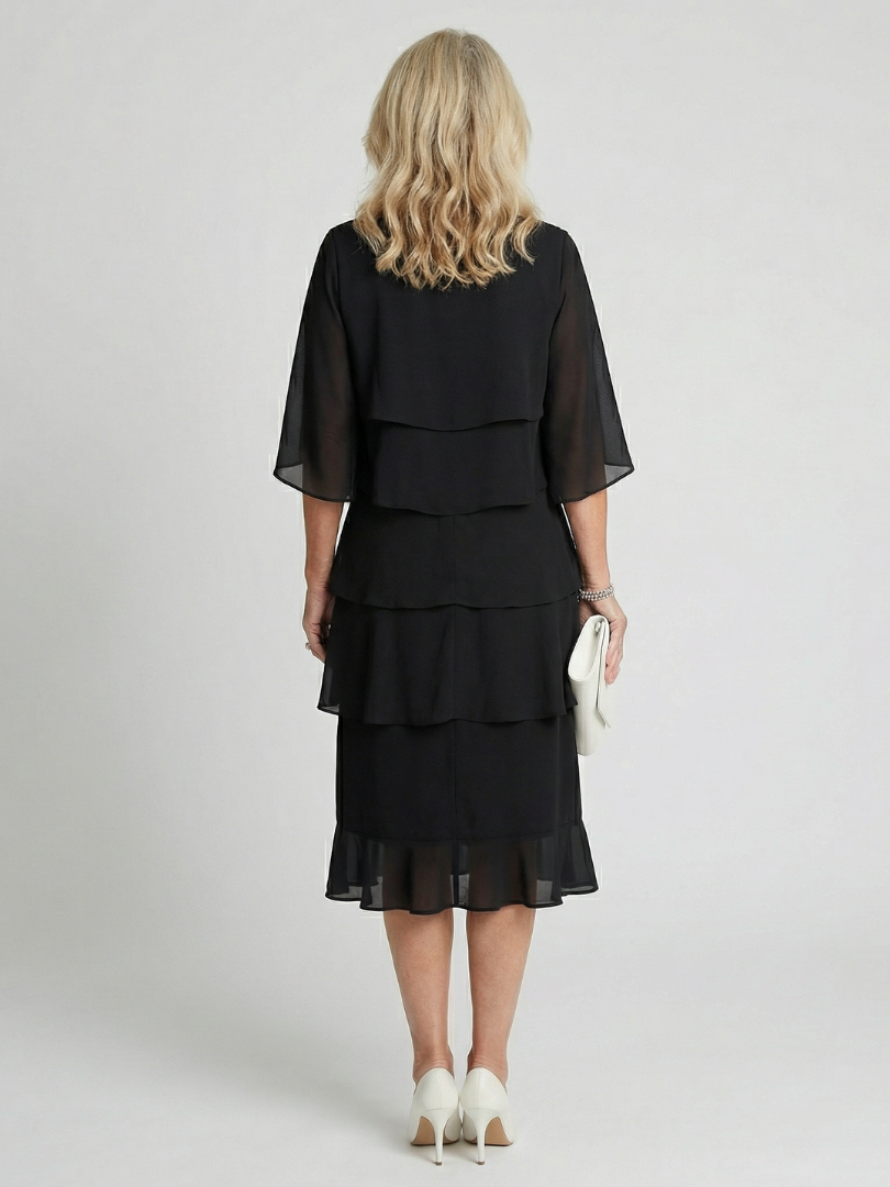 Robe Midi Femme | Manches Volantes à Niveaux