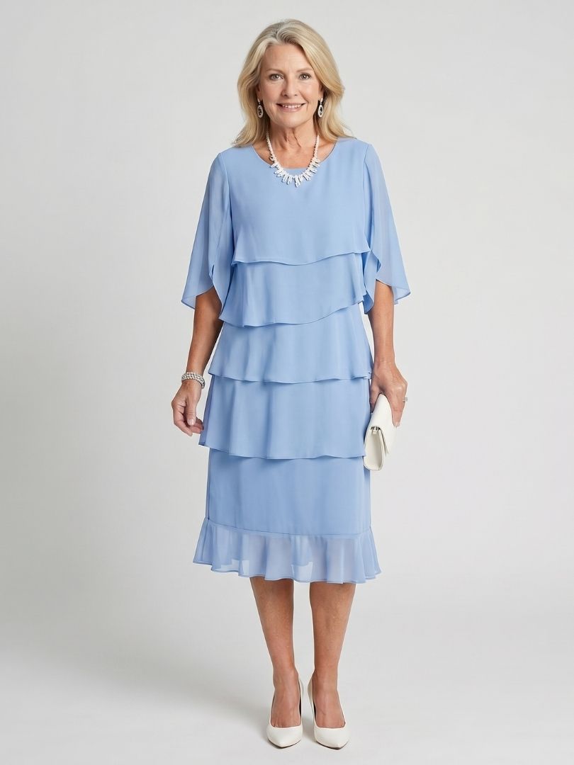 Robe Midi Femme | Manches Volantes à Niveaux