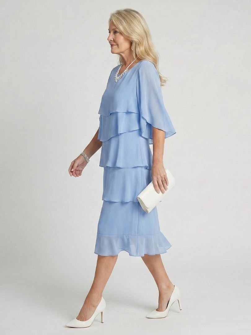 Robe Midi Femme | Manches Volantes à Niveaux