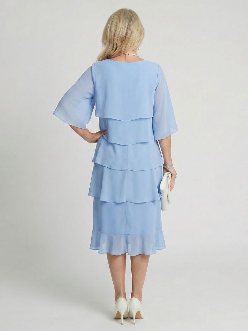Robe Midi Femme | Manches Volantes à Niveaux