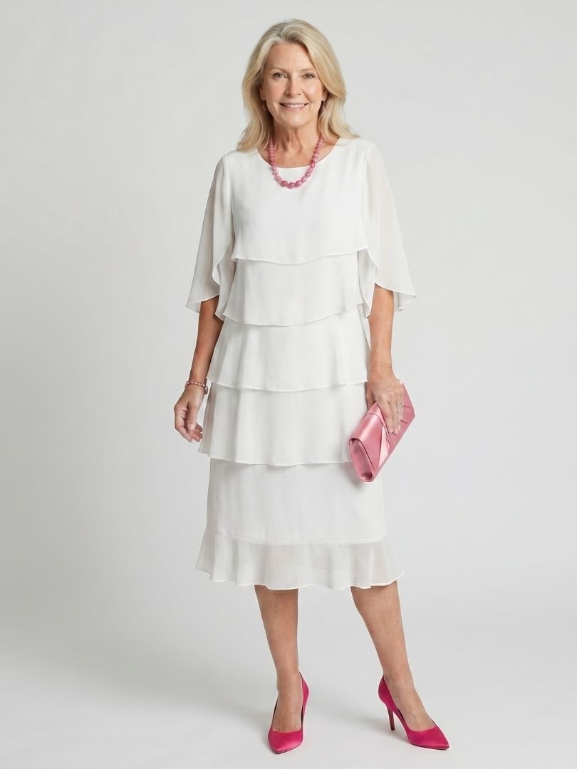 Robe Midi Femme | Manches Volantes à Niveaux