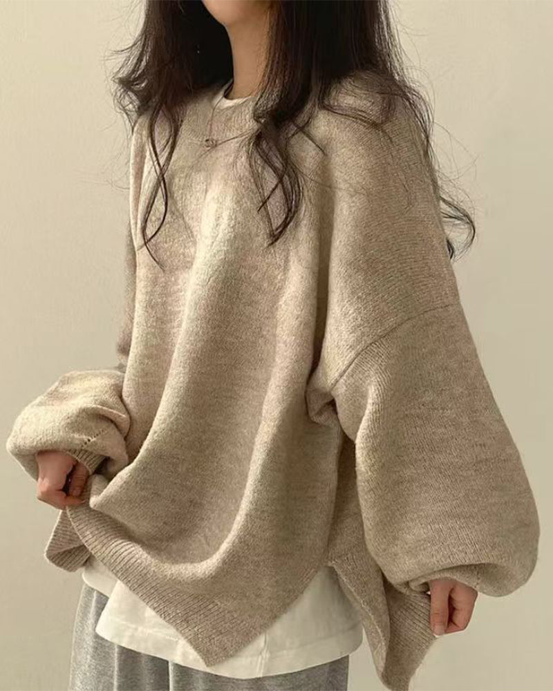 Pull à col rond avec fente sur le côté