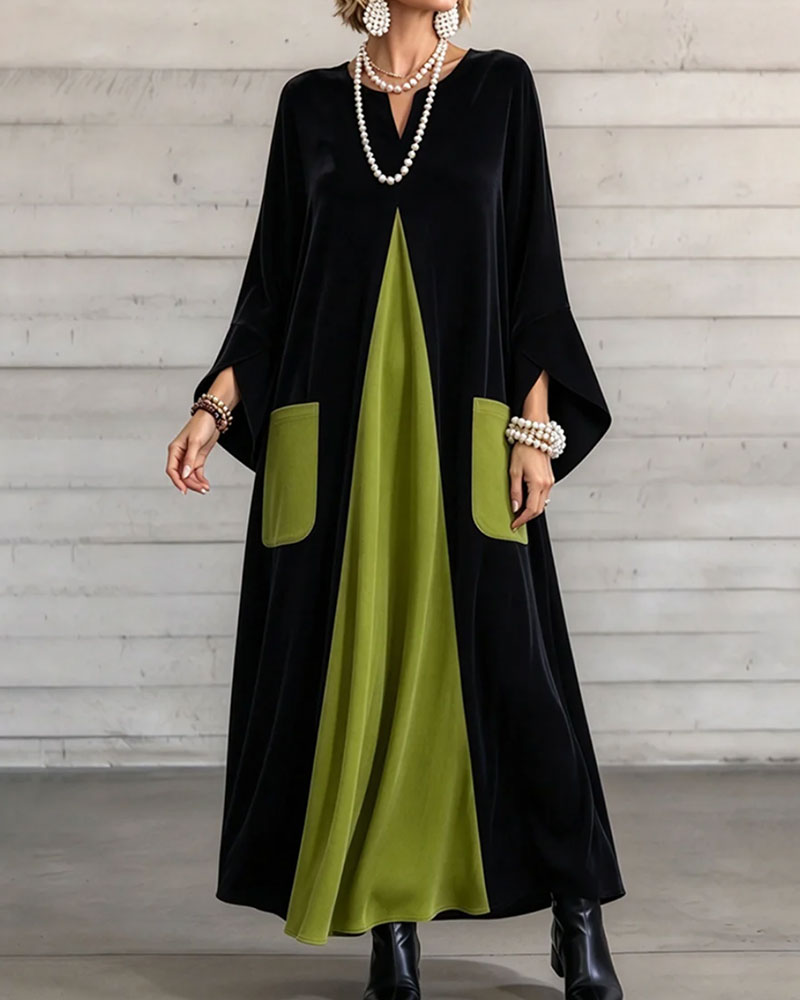 Robe Maxi Color-Block à Col V