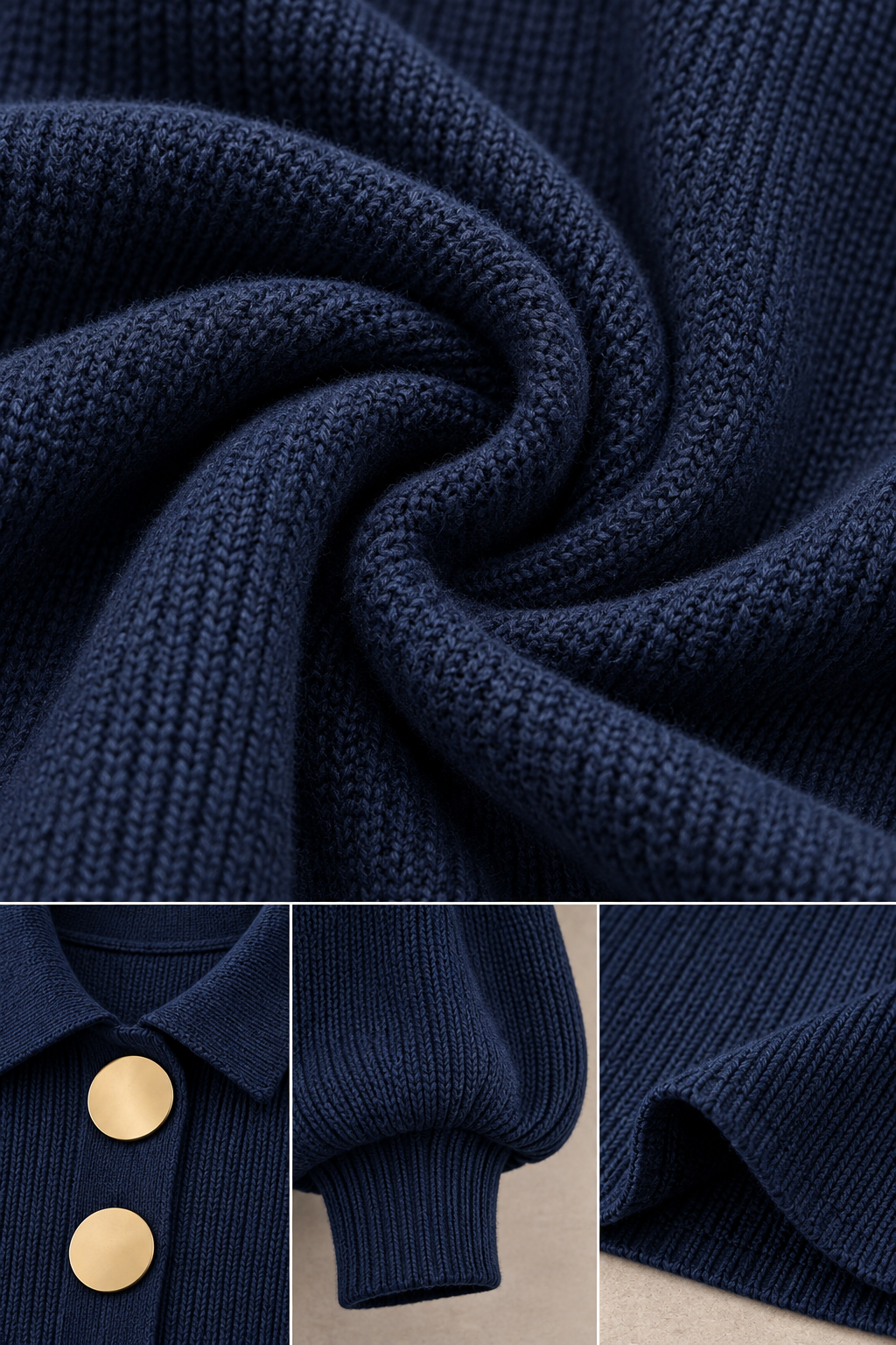 Robe midi femme en tricot avec boutons dorés
