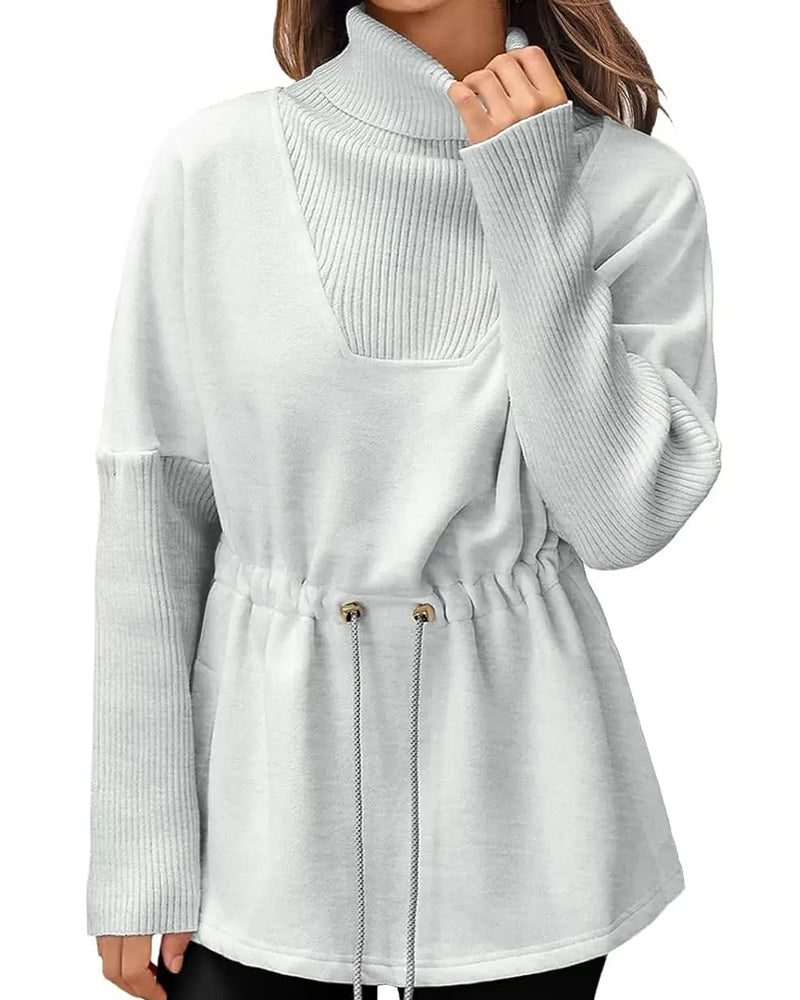 Sweat-shirt à col montant et manches longues avec cordon de serrage