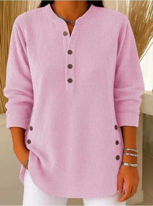 Blouse femme côtelée à boutons décoratifs