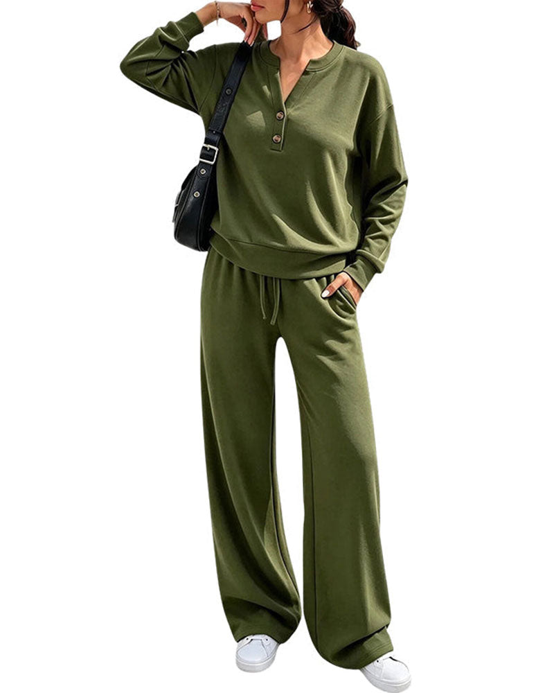 Ensemble Haut à Manches Longues et Pantalons à Jambes Larges