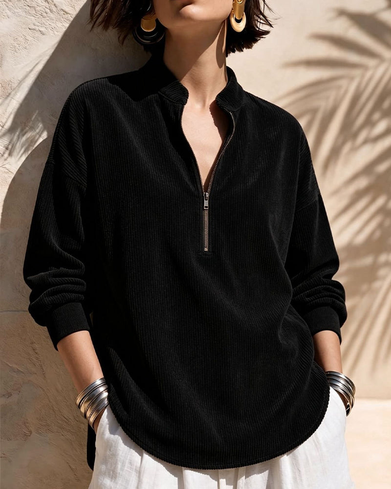 Blouse en Velours Côtelé à Col Montant