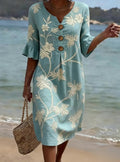 Robe pour femmes avec motif floral – robe d'été décontractée avec des boutons