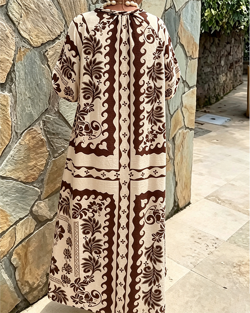 Robe Col V Style Ethnique Ample Grand Ourlet