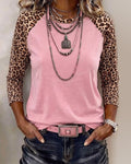 T-Shirt Col Rond Léopard Décontracté