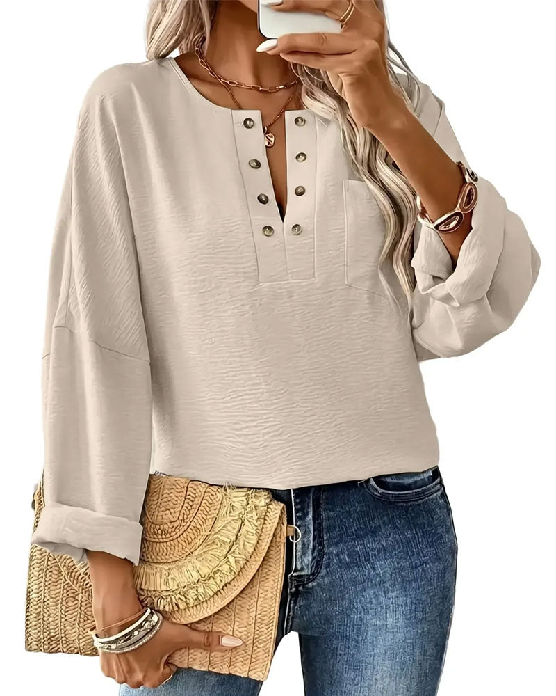 Blouse Unie Décontractée Manche Longue