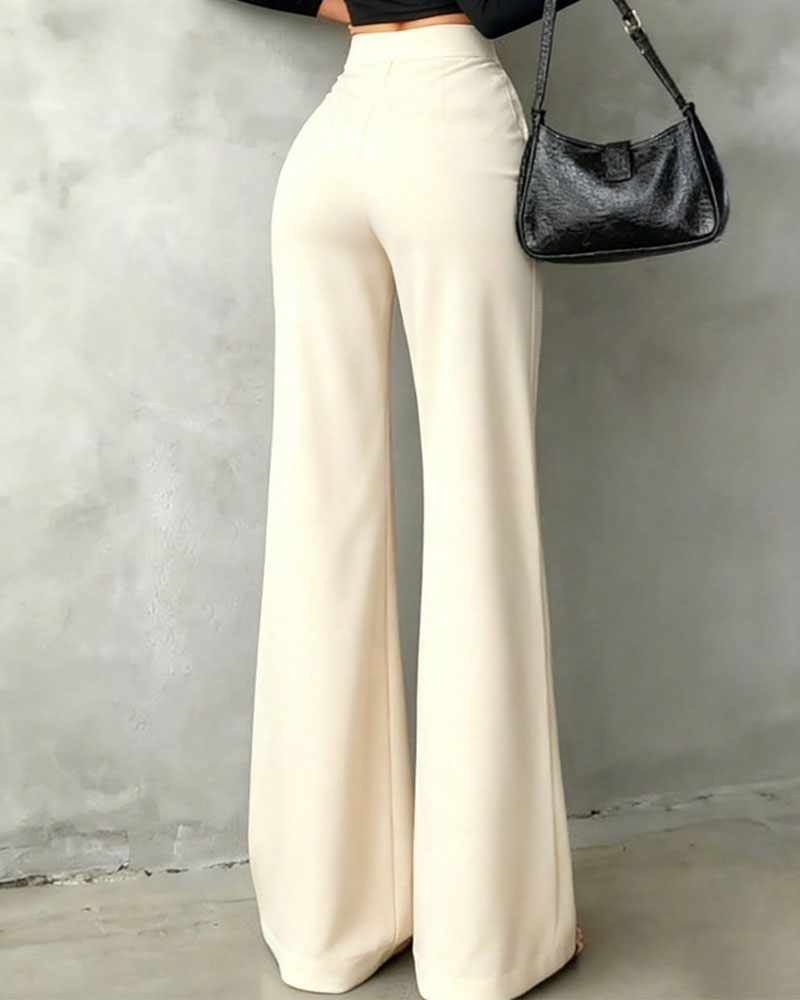 Pantalons de Costume Drapés Taille Haute