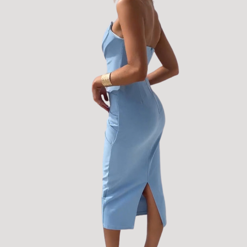 Celeste | Robe Midi Bodycon Drapée Sans Manches pour Femmes