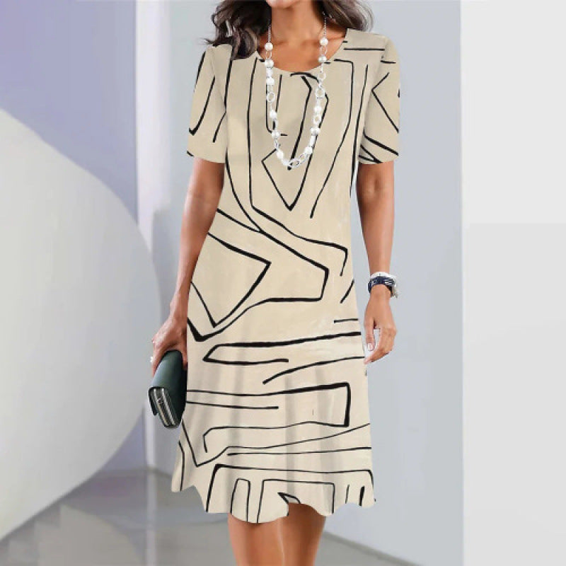 Robe trapèze femme à imprimé graphique et manches courtes