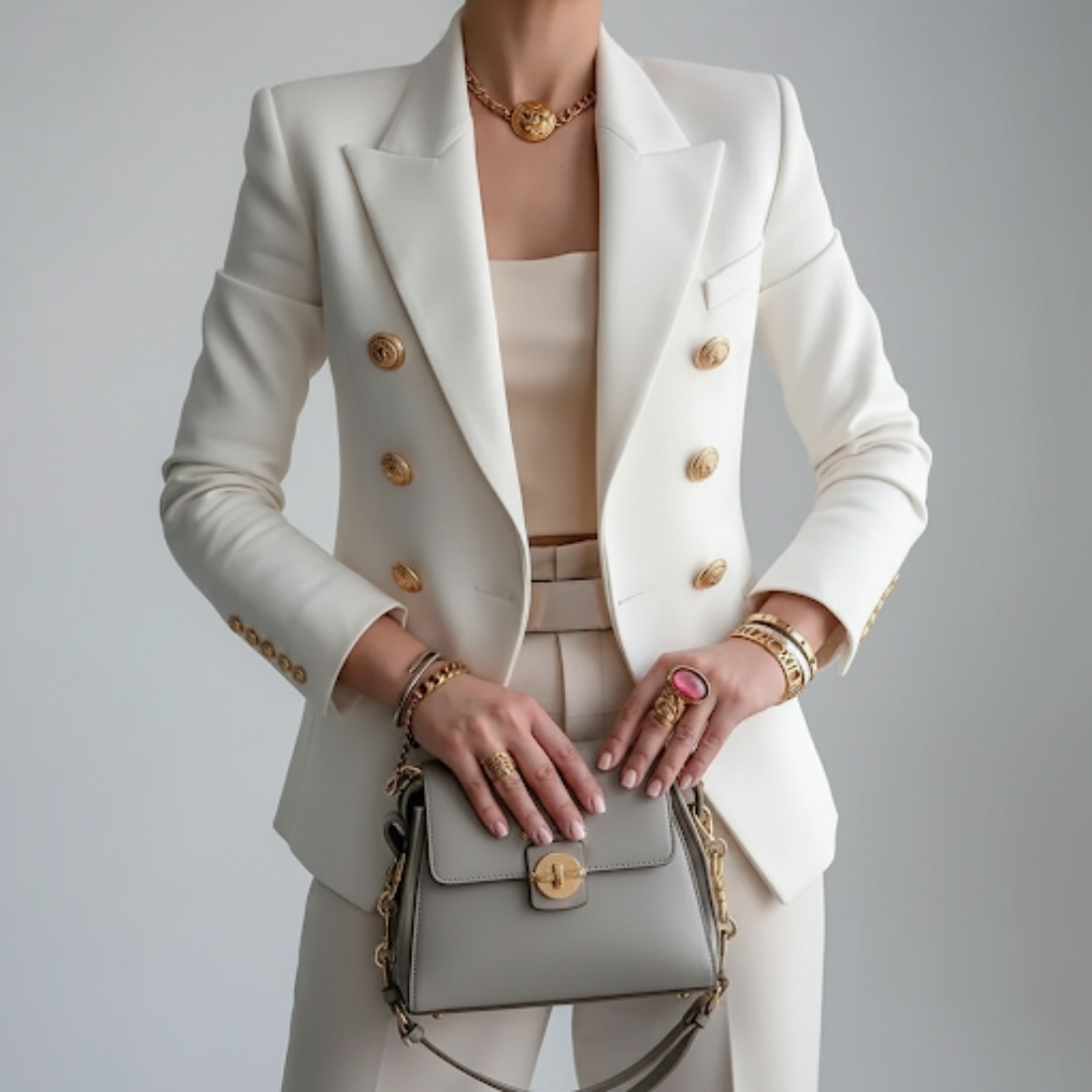 Blazer Femme Croisé avec Boutons Dorés