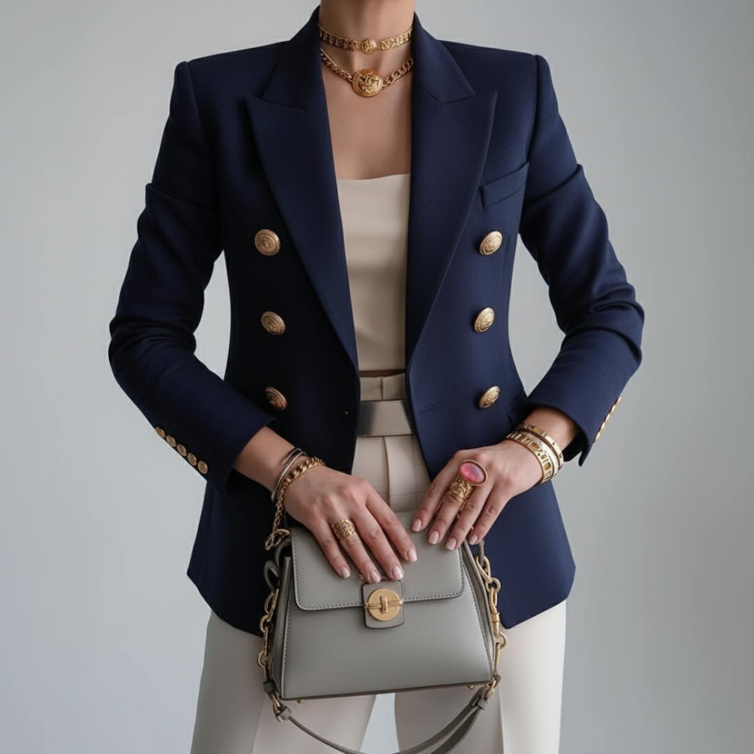 Blazer Femme Croisé avec Boutons Dorés