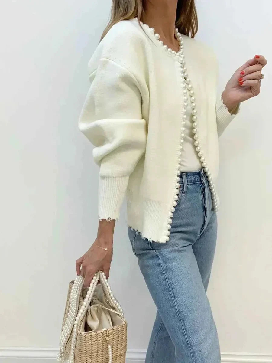 Gilet en tricot à manches longues pour femmes avec franges