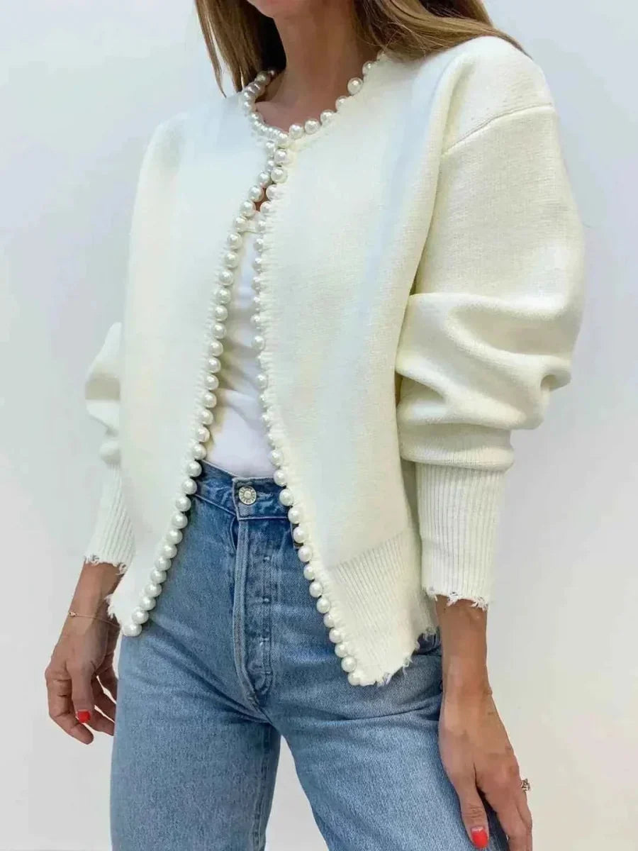 Gilet en tricot à manches longues pour femmes avec franges