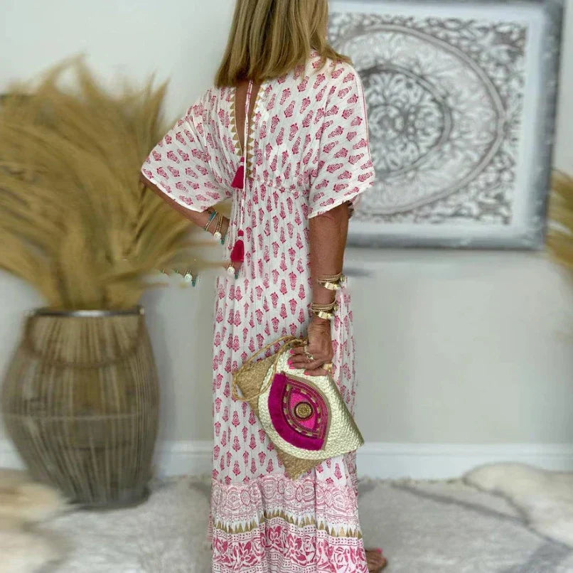 Clementine | Robe Maxi Imprimée à Manches Courtes pour Femmes
