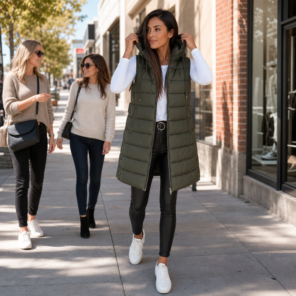 Amelie | Gilet Puffer Long Élégant et Polyvalent pour Femmes
