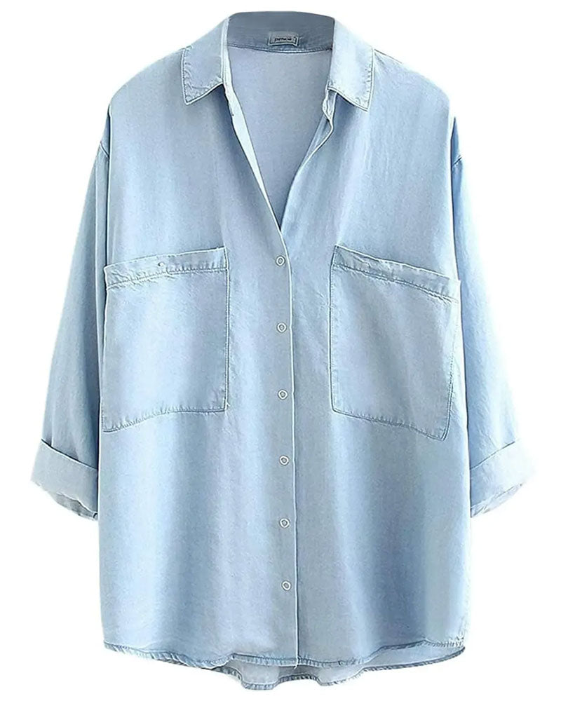 Chemise Col Poche Boutonnage Denim