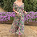 Madison | Robe Midi en Chiffon à Épaules Dégagées avec Détails Froncés