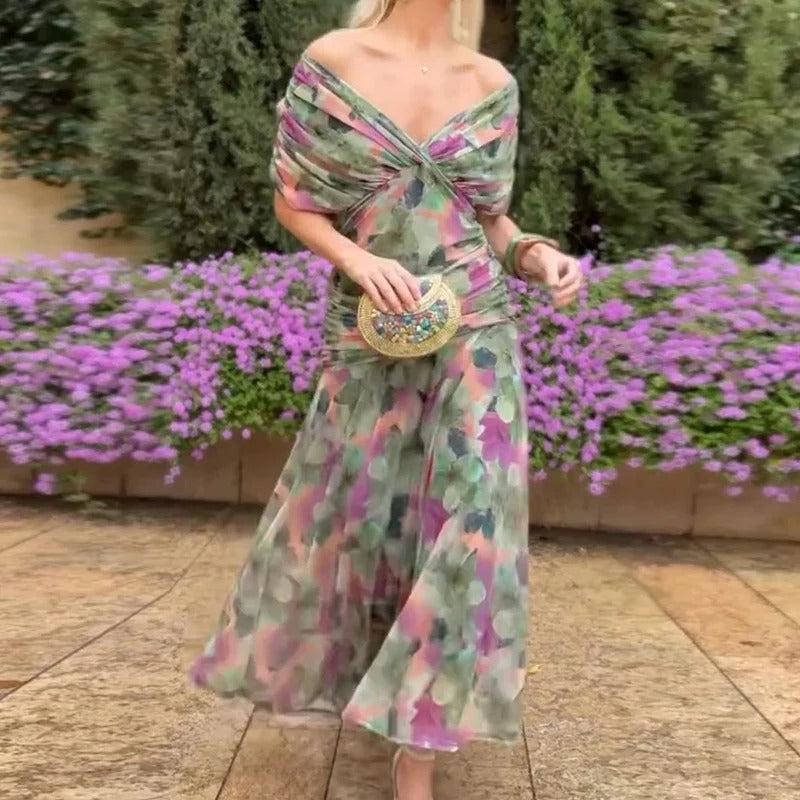 Madison | Robe Midi en Chiffon à Épaules Dégagées avec Détails Froncés