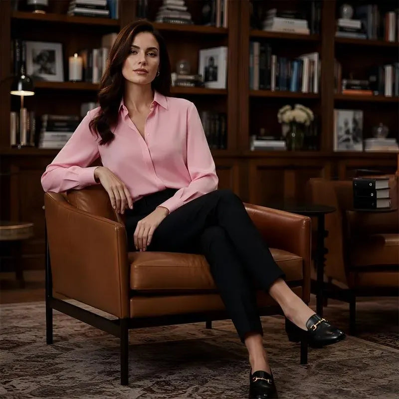 Silvara | Blouse en satin pour femmes à finition soyeuse et brillante avec boutons