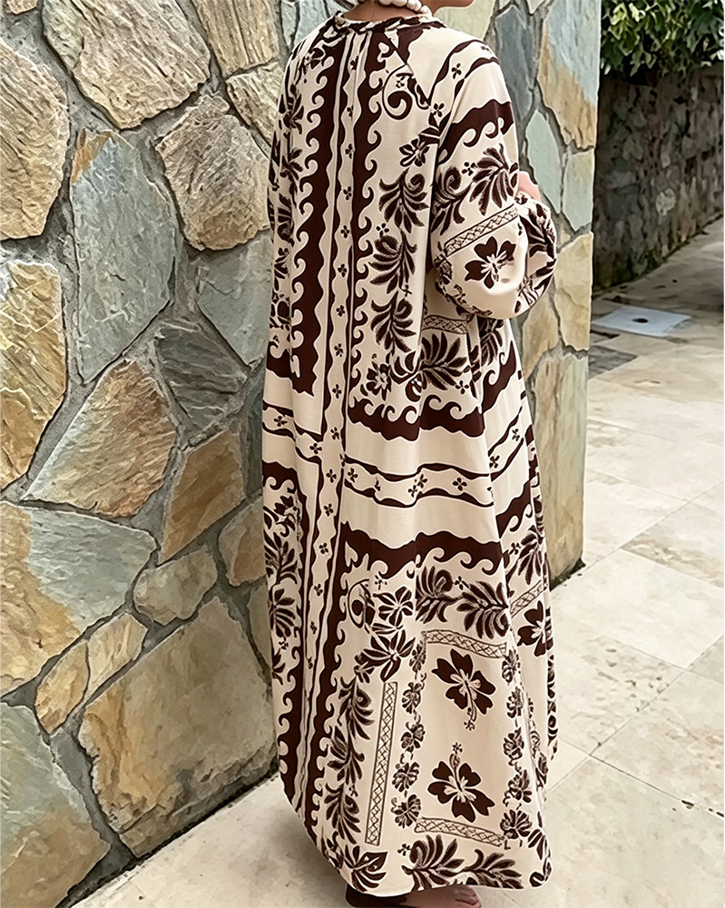 Robe Col V Style Ethnique Ample Grand Ourlet