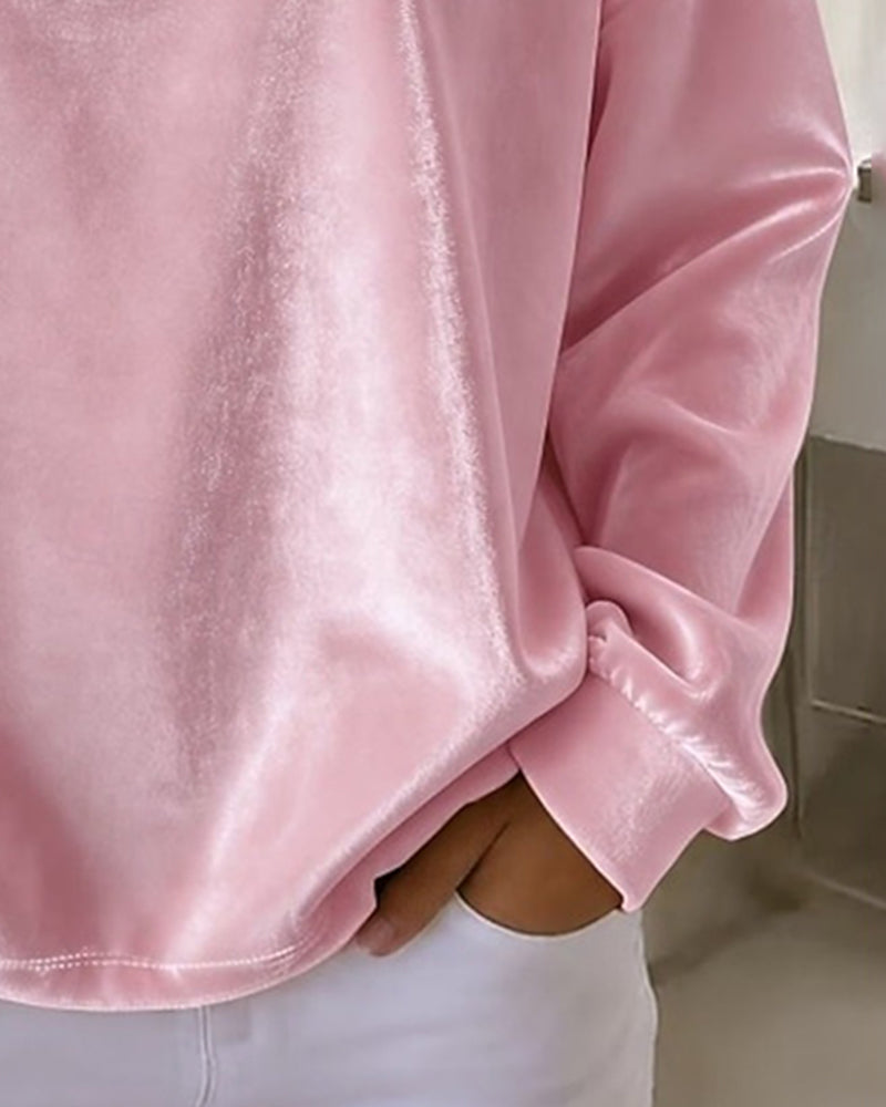 Blouse Col Rond Épaule Tombante Décontractée Manches Longues